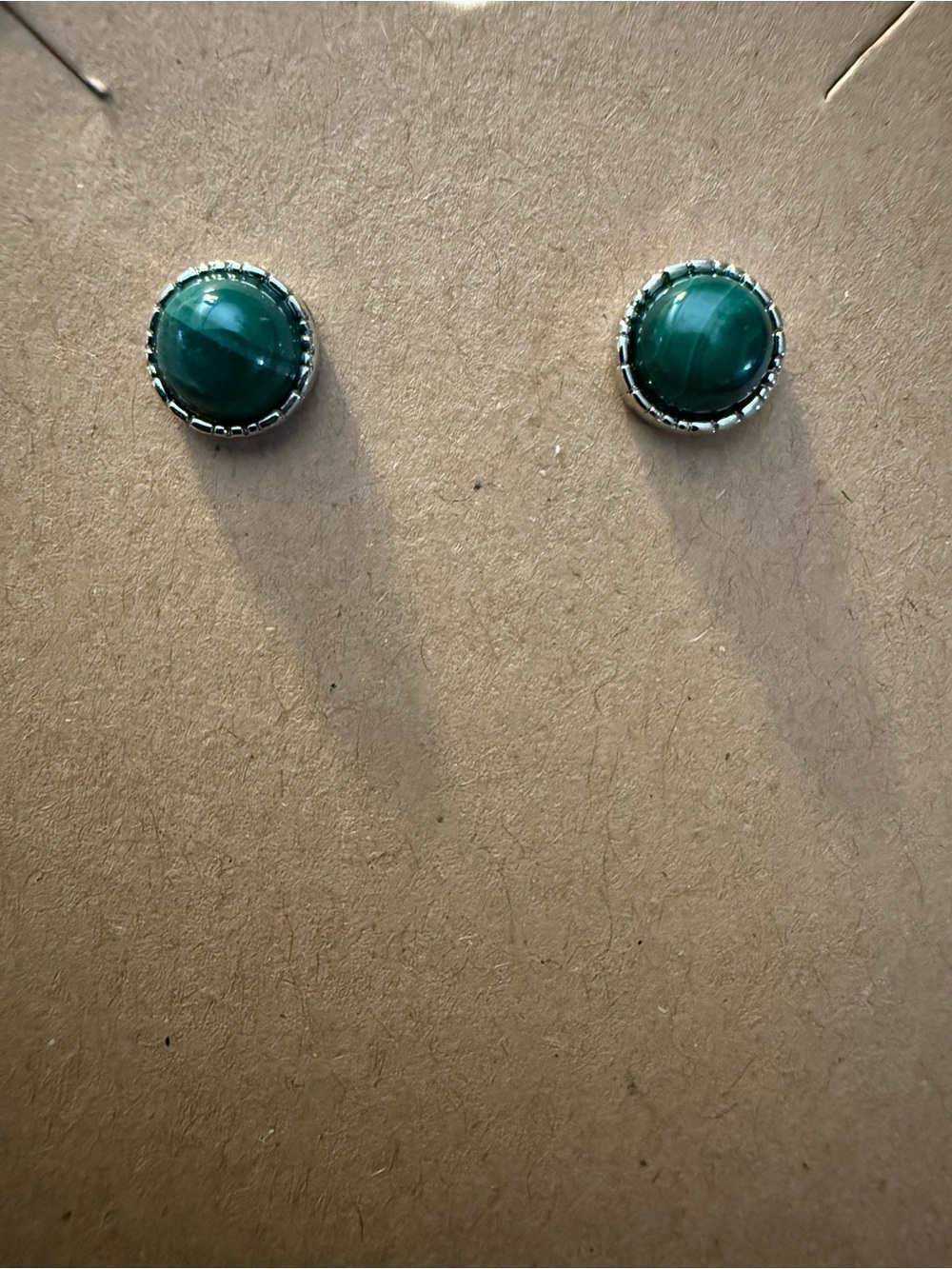 Stainless Steel Malachite Cabochon Stud Earrings